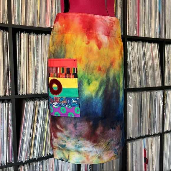 Ralph Lauren Linen Skirt ice Dyed 🌈 Phish Donut ⭕️ 🦎Patchwork ♻️ Dicks🦙POCKET - Picture 2 of 11